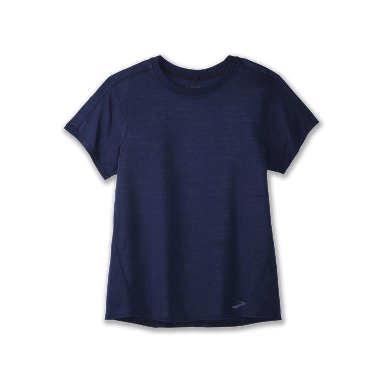 Brooks Distance Short Sleeve Running Shirt - Women's - Navy (56273-RWAQ)